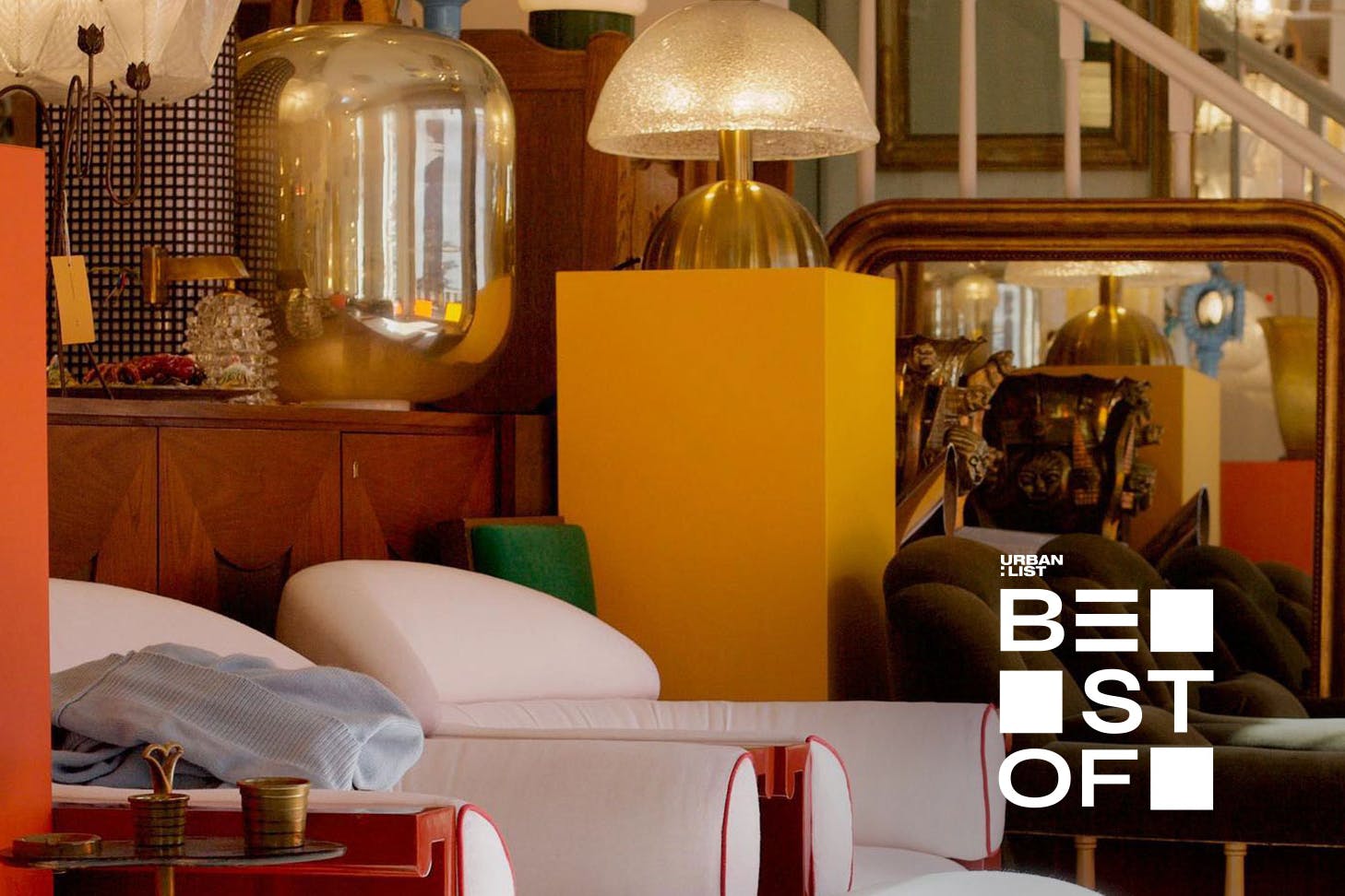 Antique lamps and furniture at the Tamsin Johnson showroom, one of the best furniture stores in Sydney